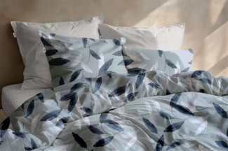 Zo! Home Flanell Bettwäsche 135x200 Astrid Blue Blätter blau petrol