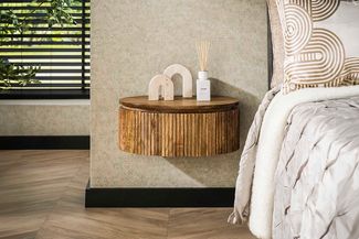 KAWOLA Nachttisch HEVE hängend Mangoholz massiv natur 1 Schublade 20 x 35 x 50 cm