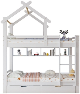 Ulife Etagenbett Hausbett Kinderbett mit Schubladen und Regalen