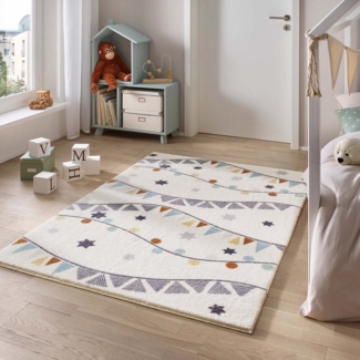 TaraCarpet Kinderteppich Kinderzimmerteppich Soft Kids kuschelig weich in verschiedenen Designs, rechteckig, Höhe: 18 mm, Sterne Punkte hell Kinderzimmer Babyzimmer Junge Mädchen 80X150
