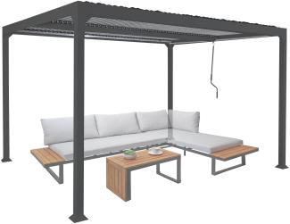 Alu Pergola HWC-L41, Lamellen-Pavillon Terrassenüberdachung, stabiles 8cm-Metall-Gestell 3x3,7m ~ anthrazit