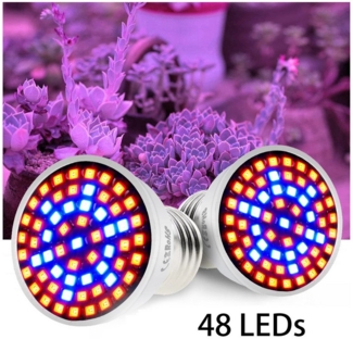 MUPOO Pflanzenlampe LED Pflanzenwachstum-Glühbirne, Grow light, Rot, Blau, UV, IR, Leuchtmittel, E26/E27,48LEDs,2 Stück, LED fest integriert, LED-Wachstumsglühbirne,Flowerpot Lampe