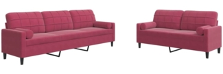 vidaXL 2-tlg. Sofagarnitur mit Kissen und Nackenrollen Weinrot Samt 3278495