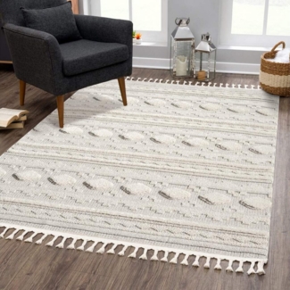 Carpet City Teppich VALENCIA 930, rechteckig, Höhe: 20 mm, Boho-Stil, Hochtief-Muster/ 3D-Effekt, mit Fransen