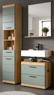 Badmöbel Set in Shawn grün und Eiche 3-teilig 112 cm