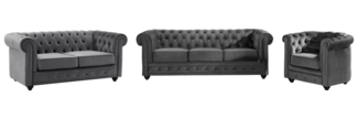 Vente-unique - Sofa 3-Sitzer & 2-Sitzer & Sessel - Samt - Anthrazit - CHESTERFIELD