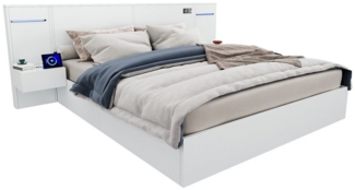 PHOEBE CAT Holzbett (Doppelbett 180x200cm), mit LED, USB-Anschluss, Elektronischer Uhr, Lautsprecher, Nachttischen
