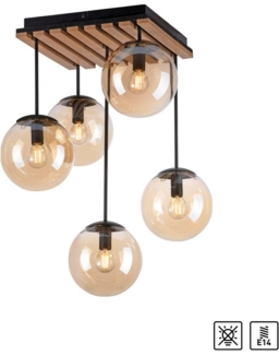 my home Deckenleuchte Erinette Akustikpaneele mit Glaskugeln, Leuchtmittel wechselbar, ohne Leuchtmittel, Warmweiß, Holz, Akustik, Paneele, Glas, Deckenlampe E14