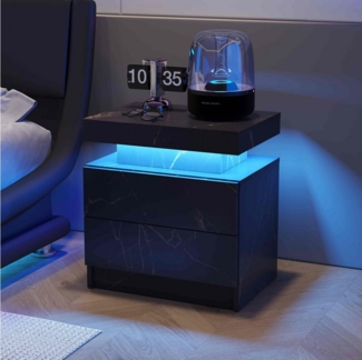 BlingBin Nachttisch Nachtschrank mit LED Licht, Beistelltisch mit großen Stauraum (50x36x53CM, 1-St, 1er Set), LED Beistelltisch Sofatisch für Wohnzimmer
