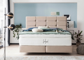 BettCo Boxspringbett Kansas (in Creme Velours, 180x200 cm), Kachel-Design, Topper optional, Acryl-Füße