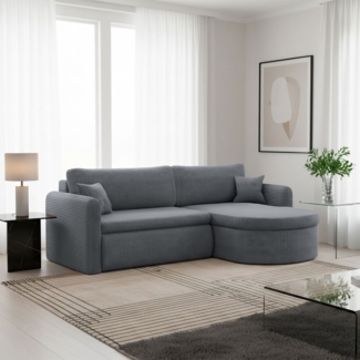 Ecksofa Schlafsofa FELIZ Stoff Poso Grau Ottomane Rechts