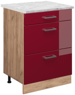 Küchenunterschrank R-Line Rot Hochglanz 60 cm AP Marmor Vicco