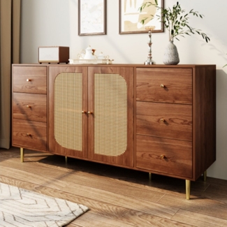 XDeer Sideboard Sideboard, Rattan-Sideboard, Aufbewahrungsschrank mit Schublade, unabhängiger Holzschrank, Küche, Zuhause, Wohnzimmer