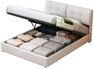 FUROKOY Polsterbett Doppelbett Stauraumbett Luftdruck-Hubstange mit LED-Beleuchtung, 160x200 cm,Gepolstert,mit Stauraum,Samtmaterial,Beige,Weich und bequem