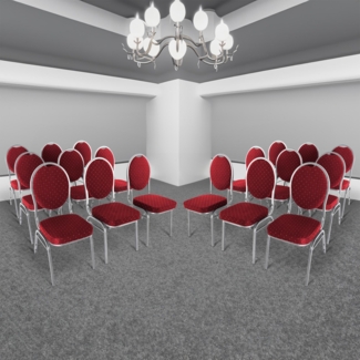 Stapelstuhl 20er-Set, Bankettstuhl stapelbar, Stahl Silber, Stoff Rot | Raburg David