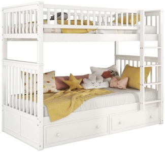 Flieks Etagenbett, Kinderbett mit 2 Schubladen 90x200cm in 2 Einzelbetten umwandelbar