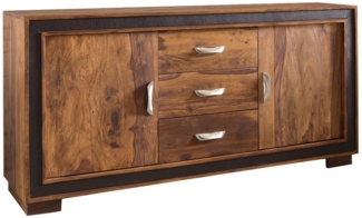 FINEBUY Sideboard FB46382 (160x44x80 cm Massivholz Kunstleder), Kommode Schubladen & Türen, Standschrank Anrichte