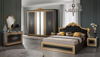 Interdesign24 Schlafzimmer-Set Giulia, (6-teilig, im ausgefallenem Barock Stil, inkl. Bett 180x200 cm mit Kopfteilpolsterung), in Schwarz/Gold Hochglanz