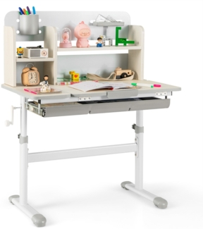 Höhenverstellbarer Kinderschreibtisch mit Neigbarer Tischplatte &Regalen &Schublade Studiertisch Grau