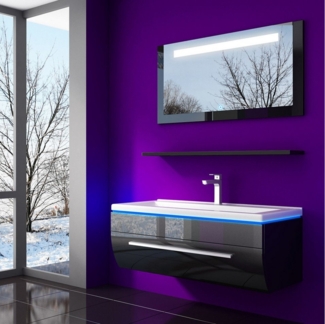 Homeline Badmöbel-Set Badmöbel Set Weiß Hochglanz lackiert LED System tauschsystem, (Komplette Set ohne wasch dich Armatur und Ablaufgarnitur, 4-St, Set Angebot), Hochglanz lackiert tauschsystem inklusiv LED