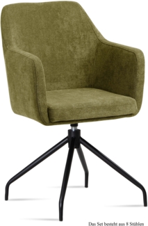 Armlehnstuhl drehbar (8er-Set) Donnie 57 x 87 x 60 Schwarz/Olivgrün