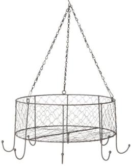 Spetebo Hängeregal Metall Hängekorb VERONA mit 8 Haken - Ø 35 cm, Stück 1-tlg, Draht Korb Decken Regal in grau