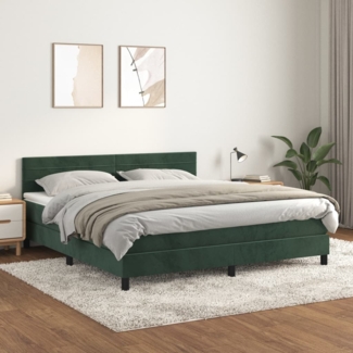 vidaXL Boxspringbett mit Matratze Dunkelgrün 180x200 cm Samt 3141380