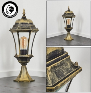 hofstein Pollerleuchte Sockelleuchte aus Metall/Glas in Goldfarben/Schwarz/Klar, ohne Leuchtmittel, antike Wegeleuchte, 58cm, Gartenlampe, IP44, 1 xE27, ohne Leuchtmittel