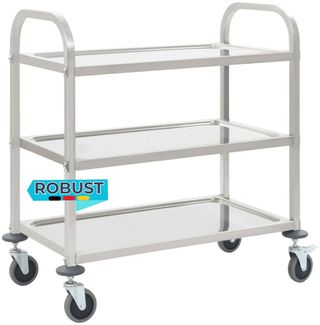 Servierwagen KENNI für Küche 3-Etagen 96,5x55x90 cm Edelstahl | Küchenwagen mit Rollen Etagenwagen Reinigungswagen für Hotel Restaurant