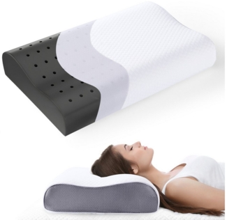 Elegear Nackenstützkissen Memory Foam Nackenkissen, Ergonomisches Kopfkissen, Füllung: Memory-Schaum, Bezug: Kunstfaser, Rückenschläfer, Seitenschläfer, Bauchschläfer, Aktivkohle Nackenstützkissen – Antibakteriell, Geruchshemmend, Kühl