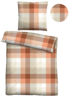 Traumhaft schlafen - Castell - Markenbettwäsche Polycotton Biber KARO, nektarine, 1x 135x200 cm + 1x 80x80 cm
