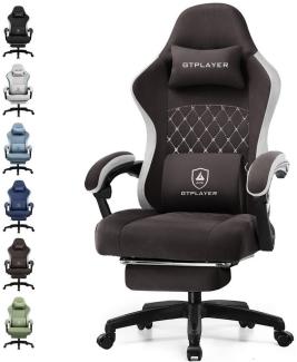 GTPLAYER Gaming-Stuhl Ergonomischer Gaming Sessel Schreibtischstuhl mit Stoffoberfläche, Federsitzkissen, Verbindungsarmlehnen, mit Fußstütze