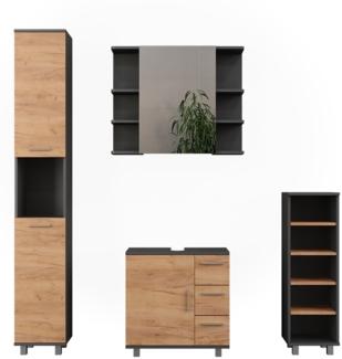 Badmöbel-Set Ilias Anthrazit/Goldkraft Eiche 4 Teile Vicco