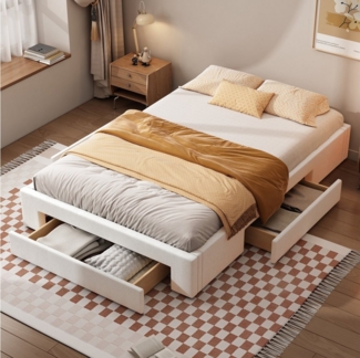 TavilaEcon Palettenbett Flachbett Doppelbett Jugendbett mit 3 Schubladen, ohne Kopfteil, 140x200 cm