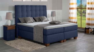 Meisterbetten Boxspringbett Nora 100x200 in MS-Blue, Matratzenbezug Nano, Komfortschaum-Topper