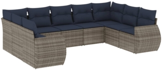 vidaXL 9-teiliges Gartensofa-Set mit Kissen, grau, Polyrattan 3221800