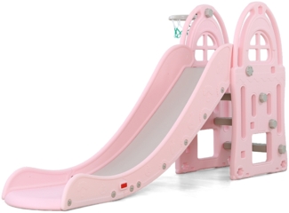 Moni 18016 'Alegra' Kinderrutsche, 185 x 70 x 98 cm, ab 3 Jahren, bis 40 kg belastbar, inkl. Basketballkorb, rosa