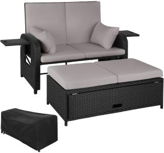 Rattan Sofa mit Aluminiumgestell Kreta, inkl. Schutzhülle, schwarz, grau