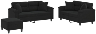 vidaXL 3-tlg. Sofagarnitur mit Kissen Schwarz Mikrofasergewebe 3202335
