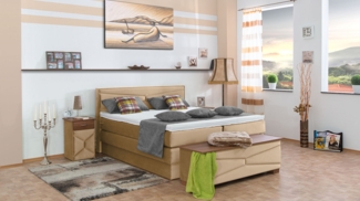 Meisterbetten Boxspringbett Dion 140x200 in VS-Gold, Matratzenbezug Nano, Ergoflex-Topper