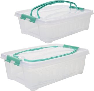 Centi Kuchentransportbox Transportbox Rechteckig, Cupcake Transportbox, Muffin Transportbox, Kunststoff, (Set, 2-tlg, 38L x 27B x 13,5H cm ca. 9L), mit Hebeeinsatz und Tragegriffen, Blechkuchen transportbox