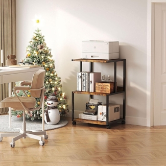 Druckertisch Druckerständer Holz Metall rollbar 3 Ebenen montieren Braun 30 x 44