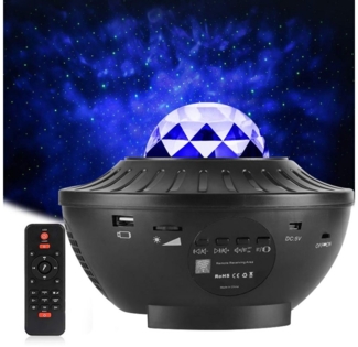 Rosnek LED Nachtlicht Wasserwellen, Bluetooth, Music Player, USB, Geschenke für Kinder, LED, Rot, Grün, Blau, Weiß, LED Sternenhimmel Projektor