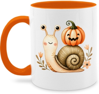 Shirtracer Tasse Süße Schnecke mit Kürbis, Herbstliches Baby und Kinder Motiv, Niedli, Keramik, Halloween Tassen