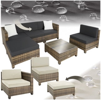 tectake Loungeset Rattan Lounge, (Set, 6-tlg), Weiche Sitzpolster, 10 cm dick, abnehmbar, hoher Komfort
