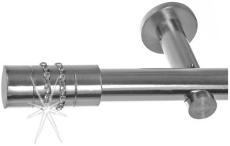 BASIT Gardinenstange Edelstahloptik 20mm mit Wandträgern 120 cm E80, Ø 20 mm, 1-läufig, verschraubt, Metall, H31 120 cm E80 Zylinder mit Kristall