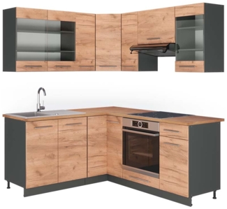 Eckküche Fame-Line Goldkraft Eiche/Anthrazit 190 x 60 cm , AP Eiche Vicco