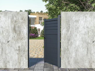 Vente-unique - Gartentor Flügeltor - 103 x 166 cm - Aluminium - Anthrazit - VIAZO