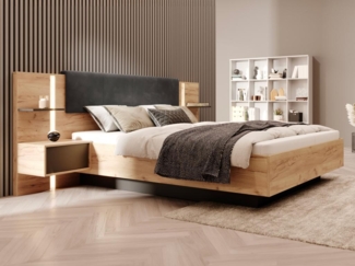 Vente-unique - Bett mit Bettkasten mit Nachttischen - 160 x 200 cm - Mit LED-Beleuchtung - Holzfarben & Anthrazit - ELYNIA