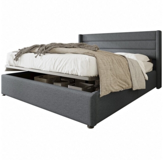 Yorbay Polsterbett Stauraumbett Polsterbett Hydraulisch Doppelbett 140x200 cm, Holzlattenrost, Bett mit Lattenrost aus Metallrahmen, Leinenbezug